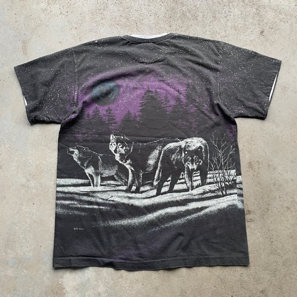 1991 Wolves Snowy Nature All Over Print T-Shirt Size: Large USA Made Anvil - Picture 2 of 6